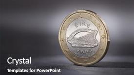  Presentation with irish rivers - Beautiful PPT theme featuring harp - worn irish euro coin backdrop and a dark gray colored foreground