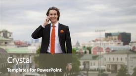  Presentation with cell - Theme having harrass - young successful businessman talking background and a gray colored foreground