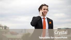  Presentation with perovskite solar cell - Slide deck featuring harrass - young successful businessman talking background and a gray colored foreground