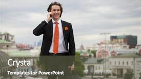  Presentation with cell - Audience pleasing slide deck consisting of harrass - young successful businessman talking backdrop and a gray colored foreground