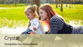  Presentation with dog park dogs plays - Theme having harried woman - daughter and mother playing together background and a  colored foreground