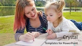  Presentation with bold colors - Amazing slides having harried woman - mother and daughter drawing colors backdrop and a  colored foreground