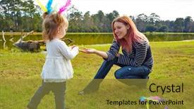  Presentation with sage feathers - Amazing theme having harried woman - mother and daughter playing backdrop and a  colored foreground