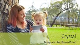  Presentation with together we focus - Cool new PPT theme with harried woman - mother and daughter playing backdrop and a  colored foreground