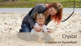  Presentation with small and big sand gravel - PPT layouts consisting of harried woman - mother and daughter playing background and a  colored foreground