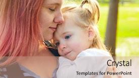  Presentation with mother and sons - Slide deck consisting of harried woman - mother and daughter portrait hug background and a  colored foreground