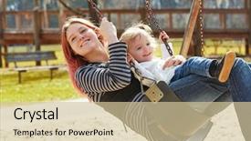  Presentation with fun fair swinging ride - Audience pleasing slides consisting of harried woman - mother and daughter backdrop and a  colored foreground