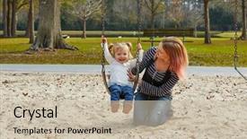  Presentation with fun fair swinging ride - Theme having harried woman - mother and daughter background and a  colored foreground