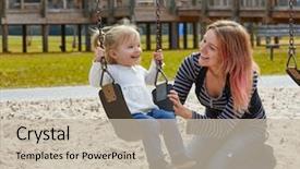  Presentation with fun fair swinging ride - PPT layouts enhanced with harried woman - mother and daughter background and a  colored foreground