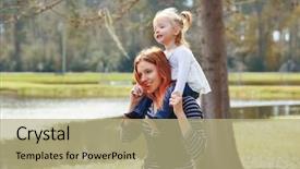  Presentation with sit stand desk - Beautiful slides featuring harried woman - mother holding daughter sit backdrop and a  colored foreground