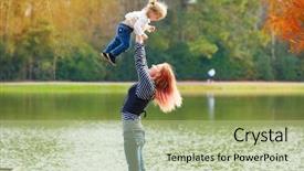  Presentation with mother baby animation - Cool new PPT theme with harried woman - mother playing throwing up baby backdrop and a mint green colored foreground