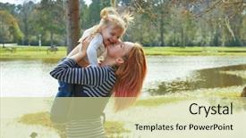  Presentation with mother baby - Theme with harried woman - mother playing throwing up baby background and a soft green colored foreground