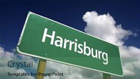  Presentation with blue sky - Cool new presentation theme with harrisburg-road-sign-with-dramatic backdrop and a ocean colored foreground
