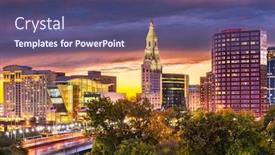  Presentation with skyline - Presentation theme consisting of hartford-connecticut-usa-downtown-skyline background and a violet colored foreground