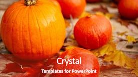  Presentation with autumn leaves falling - Colorful PPT layouts enhanced with harverst - pumpkins on a table backdrop and a  colored foreground