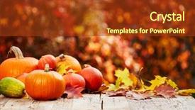  Presentation with fall leaves border autumn - Slides having harverst - pumpkins on a table background and a  colored foreground