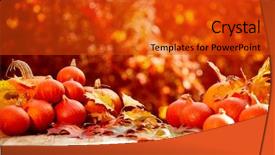  Presentation with fall leaves border autumn - Theme enhanced with harverst - pumpkins on a table background and a  colored foreground
