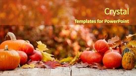  Presentation with autumn leaves - Beautiful PPT layouts featuring harverst - pumpkins on a table backdrop and a  colored foreground