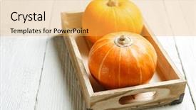  Presentation with box - Slide set consisting of harverst - two pumpkins on wooden box background and a  colored foreground