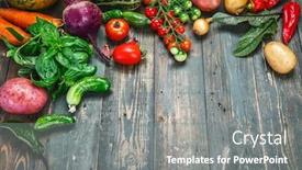  Presentation with old style - Slide deck enhanced with harvest fresh vegetables autumn still-life on old wooden board in rustic style copyspace background and a gray colored foreground