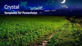  Presentation with meadow - PPT theme enhanced with harvest moon - field of grass meadow wheat background and a navy blue colored foreground