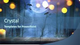  Presentation with scary forest - PPT theme consisting of harvest moon - halloween night scary autumn forest background and a ocean colored foreground