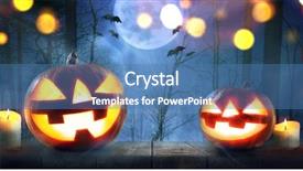  Presentation with scary forest - Amazing presentation theme having harvest moon - halloween pumpkins against night scary backdrop and a teal colored foreground