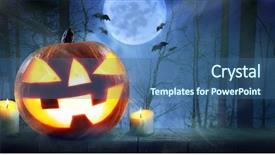  Presentation with scary halloween - Beautiful presentation design featuring harvest moon - halloween pumpkins against night scary backdrop and a ocean colored foreground