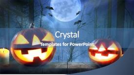  Presentation with scary forest - Colorful PPT theme enhanced with harvest moon - halloween pumpkins against night scary backdrop and a teal colored foreground