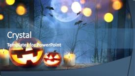  Presentation with scary forest - PPT layouts having harvest moon - halloween pumpkins against night scary background and a teal colored foreground