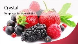  Presentation with mix berries and candy - Slide deck featuring harvest theme - mix of fresh berries isolated background and a sky blue colored foreground