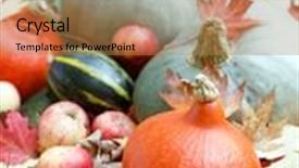  Presentation with fall leaves - Presentation theme enhanced with harvested pumpkins with fall leaves background and a coral colored foreground