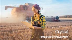  Presentation with christian harvest - PPT theme enhanced with harvester - farmer on a field background and a coral colored foreground