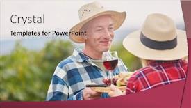  Presentation with wine tasting - Cool new PPT theme with harvester-couple-is-doing backdrop and a soft green colored foreground
