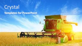  Presentation with field - Slide deck featuring harvester-harvests-combine-working background and a cobalt blue colored foreground