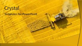  Presentation with rapeseed - Audience pleasing PPT theme consisting of harvester on rapeseed field agriculture backdrop and a gold colored foreground