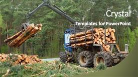  Presentation with timber harvest - Slide deck featuring harvester working in a forest background and a tawny brown colored foreground