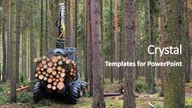  Presentation with timber harvest - PPT layouts with harvester working in a forest background and a dark gray colored foreground