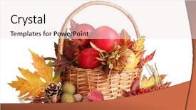  Presentation with beautiful fresh leaves water drops - Audience pleasing slide deck consisting of harvesting festival - beautiful autumn harvest in basket backdrop and a sky blue colored foreground