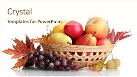  Presentation with autumn leaves - Audience pleasing PPT theme consisting of harvesting festival - beautiful autumn harvest in basket backdrop and a cream colored foreground