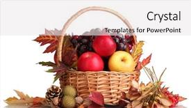  Presentation with beautiful fresh leaves water drops - Amazing PPT layouts having harvesting festival - beautiful autumn harvest in basket backdrop and a white colored foreground