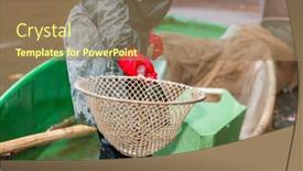  Presentation with pond - Presentation design featuring harvesting pond in czech republic background and a coral colored foreground