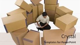  Presentation with cardboard - Presentation design featuring haryana - store incharge sitting with cardboard background and a coral colored foreground