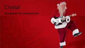  Presentation with santa claus holding scroll paper - Presentation theme with has fun with a guitar background and a crimson colored foreground