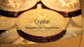  Presentation with bitcoins - Slide set with hash code - close up of pile background and a yellow colored foreground