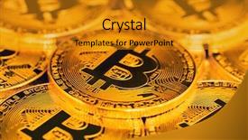  Presentation with bitcoins - Audience pleasing slide set consisting of hash code - close up of pile backdrop and a gold colored foreground