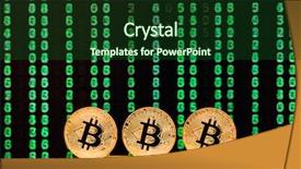  Presentation with bitcoins - Colorful presentation design enhanced with hash code - three bitcoins with sequence backdrop and a forest green colored foreground