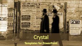  Presentation with propaganda - Theme enhanced with hasidic jews walking in front background and a tawny brown colored foreground