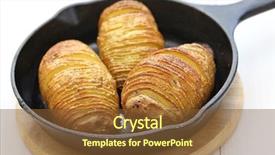  Presentation with swedish - Slide set with hasselback-potatoes-on-skillet-swedish background and a tawny brown colored foreground