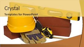  Presentation with construction equipment - Slide set enhanced with construction hat - builder's equipment background and a yellow colored foreground